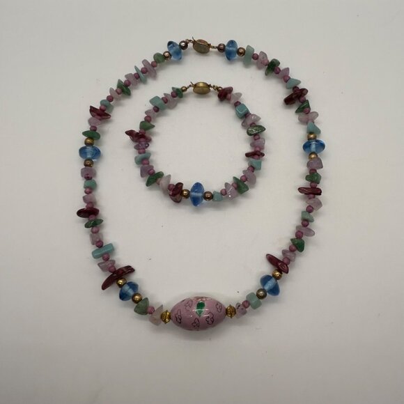 Cloisonné Bead Necklace with Multicolor Natural Stone & Glass and Bracelet - Picture 15 of 16